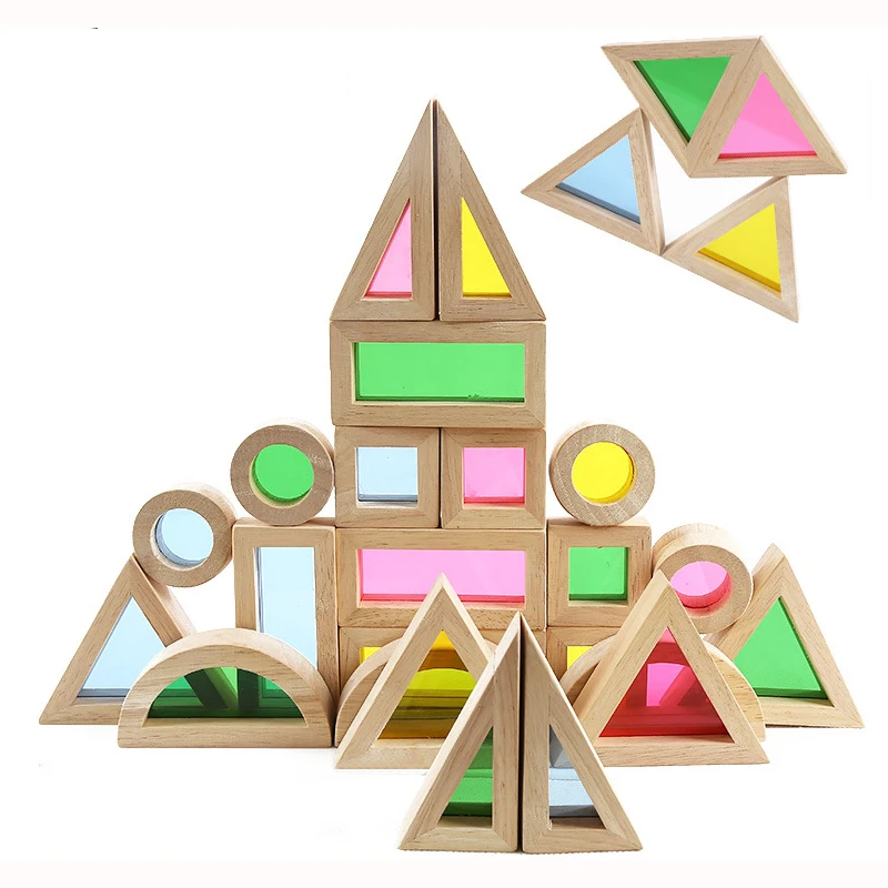 

Creative Acrylic Rainbow Educational Toy Tower Pile of Building Blocks for Children Geometry Wooden Assemblage Building Block