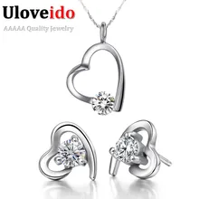 Uloveido подарки для Для женщин камень Винтаж Наборы свадебных ювелирных изделий Серебро Цвет ожерелье с фиолетовыми стразами серьги для невесты, Ювелирный Комплект T016