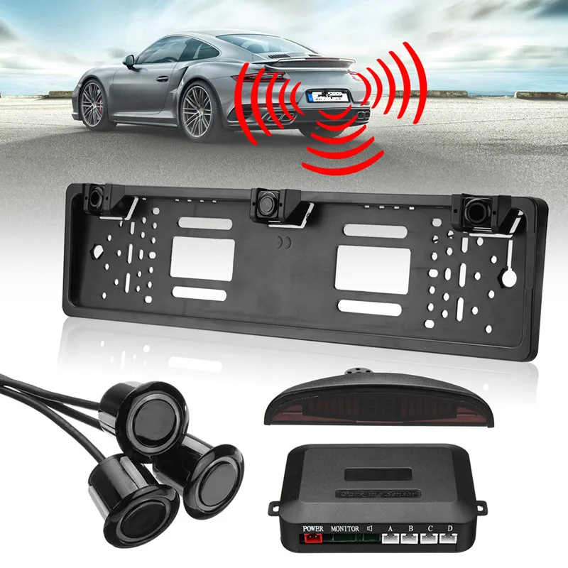 

Universal 12DC Wireless Car Reverse Parking Sensor System Kit Number License Plate Frame