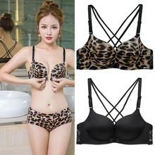 

front closure seamless 3/4 cup ultra sexy thin lace bras ladies bra sets women underwear solid lingerie leopard black 34-40A-B-C