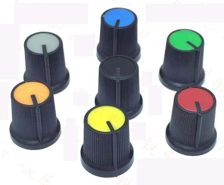 

50pcs Blue Green Red Yellow Orange Blue White Black Plastic Nonslip 6mm Shaft Potentiometer Knobs
