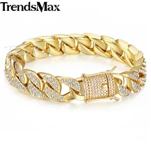 Wo мужские s мужские браслеты в стиле хип-хоп, золотые браслеты с кубинскими звеньями, цепочка для женщин, мужские ювелирные изделия, подарки, Прямая поставка, 14 мм, KGB409