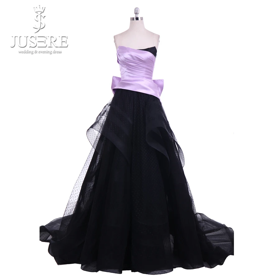 

2018 New Listing Black Long Evening Dress Pleat Strapless Neckline Lace up Back BigBow Knot Prom Gowns Purple Evening Dress 2018