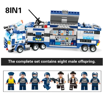 

762pcs City Police Series Transformation Robot Assembly Command Car 8in1 Building Block Educational Assembly Toys For Children