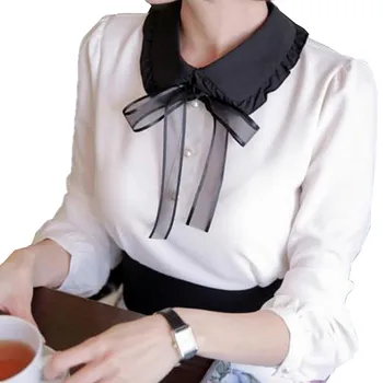 

Solid Shirt Lapel Fake Collar White Black Cotton Blouse Vintage Ruffled Detachable Collar with Bow Women Men Clothes Accessories