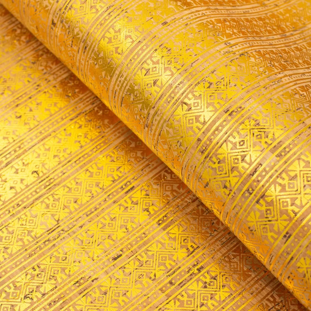 

PORTUGAL cork fabric Gold egyptian pattern Cork leather Vegan waterproof Abrasion resistance fabric COF-175