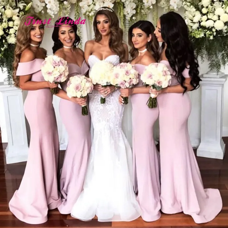 Элегантное платье подружки невесты в стиле русалки Длинные с плеча ...