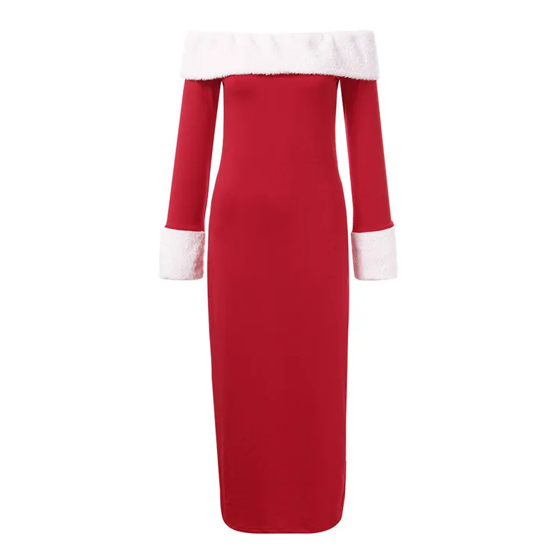 Fashion dress Autumn 2018 beach dress Women Casual Christmas Warm Off Shoulder Long Sleeve Party Dress robe femme O11#N (10)