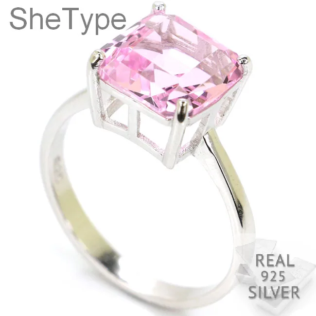 

SheType 2.7g Square Shape Pink Kunzite Ladies Gift 925 Solid Sterling Silver Rings 20x10mm