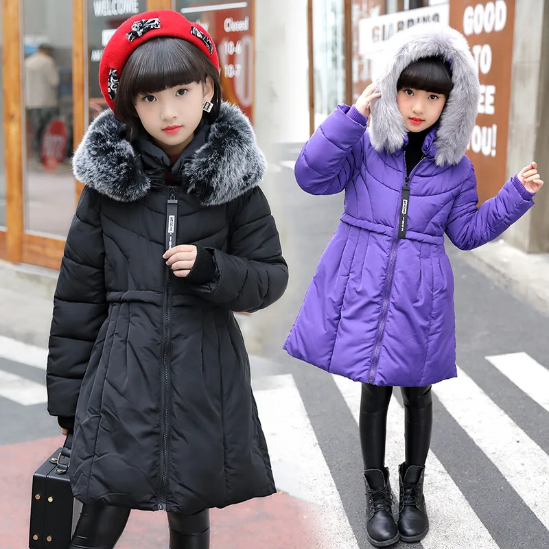 

Hot 2018 girls Winter New Cotton Jackets Girls Fashion Fur Collar Letters Coats Girl Thickening Hooded Warm Jacket kids clothes