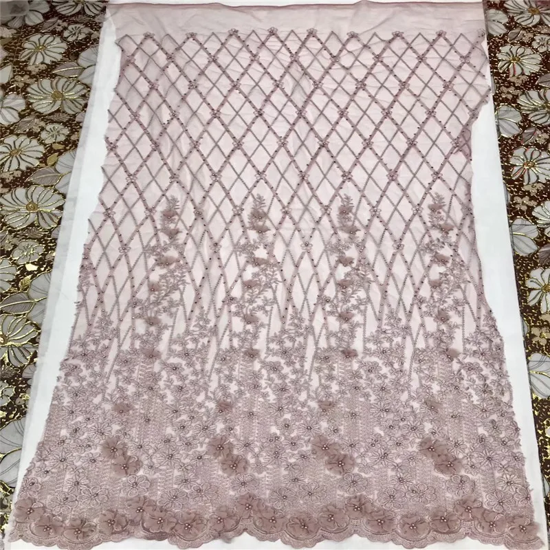 

Luxury Dress Fashion Latest Beaded French Tulle Net Lace Embroidered 3d Flower Lace African Mesh Lace Fabric For Sewing X1048-1