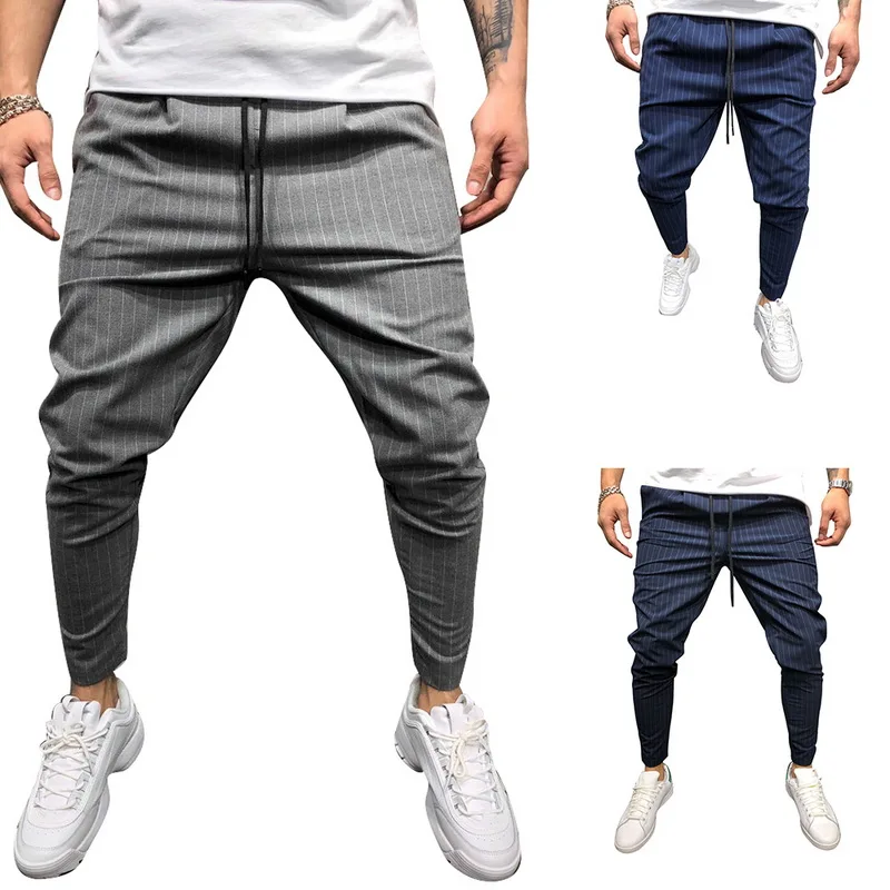 

Puimentiua 2019 Autumn Men Casual Pants Fashion Casual Stripes Trousers Male Long Harem Pants Streetwear Hip Bottoms Sweatpants