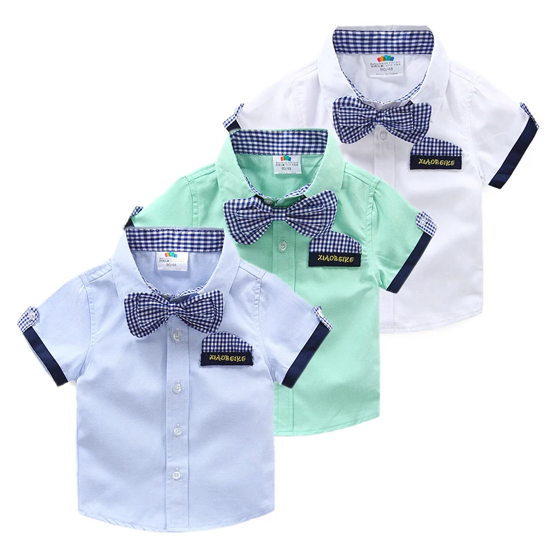 

2018 Summer 2 3 4 5 6 7 89 10 Years Children'S Birthday Party Clothing Cotton Short Sleeve Plaid Kids Handsome Boy Bow Tie Shirt