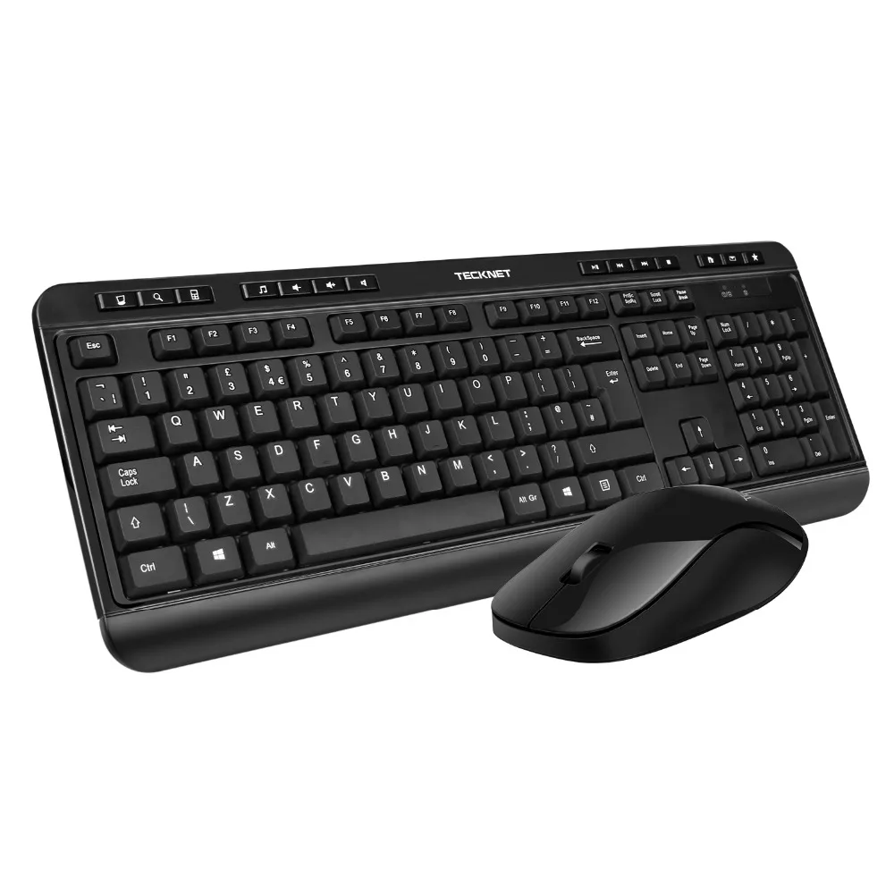 TeckNet 2.4Ghz Ergonomic Wireless Keyboard with Mouse Combo Set for Desktop Computer with Multimedia Key UK Keyboard Layout