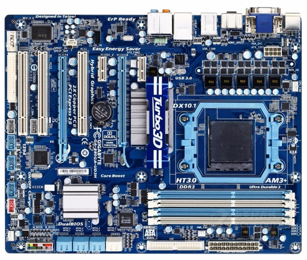 Для Gigabyte оригинальная б/у настольная материнская плата 880GA-UD3H 880G Socket AM3 + DDR3 SATA2 USB2.0