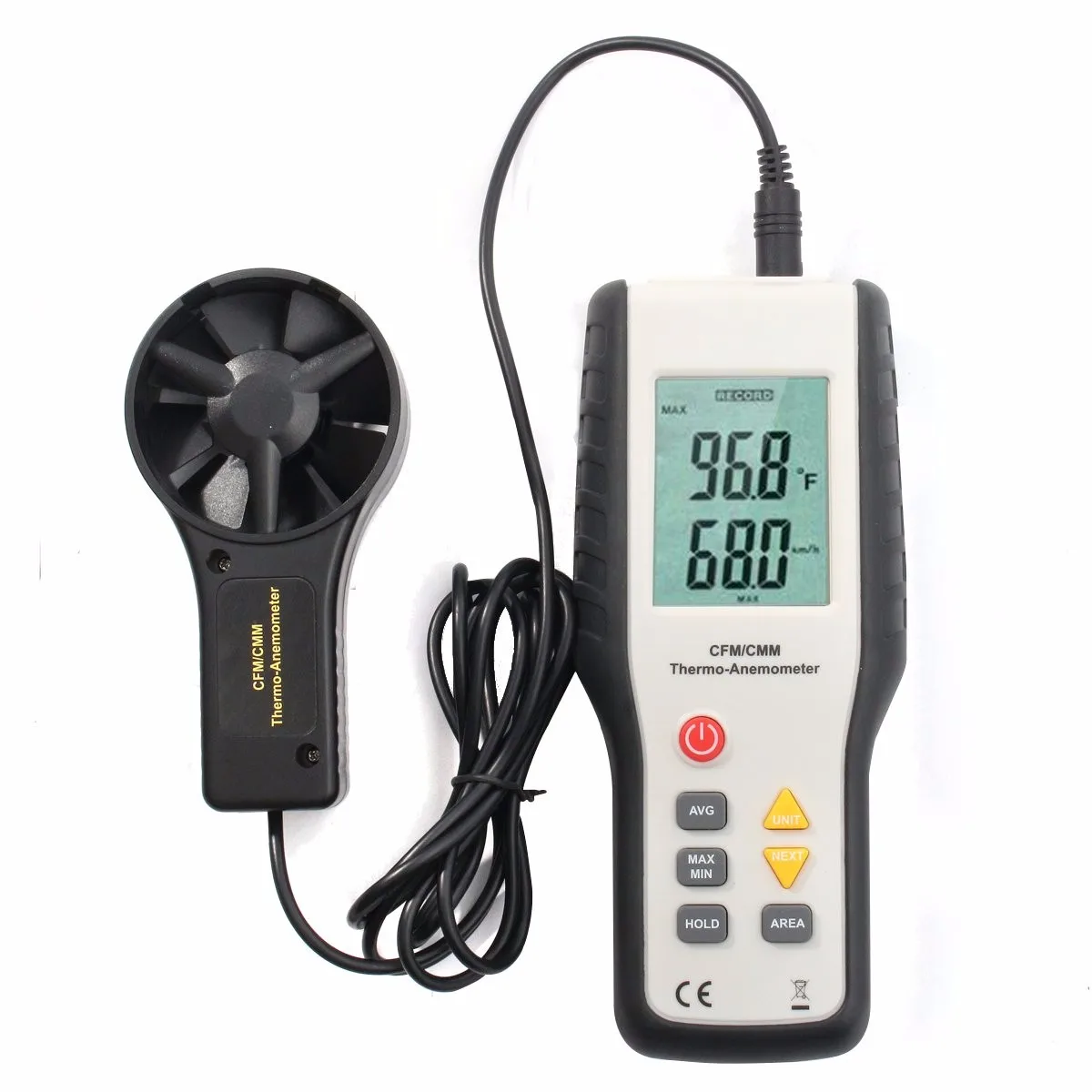 

HT-9819 LCD Digital Anemometer Wind Speed Meter Measurement Wind Device Handheld with Carry Bag CFM/CMM Thermo Anemometer