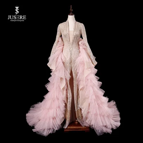 JUSERE Robe de soiree модное Золотое розовое длинное вечернее платье со съемной юбкой, строгие вечерние платья с блестками - Цвет: same as image