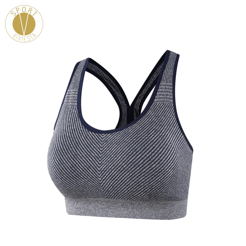 

3D Striped Cross Back Sports Bra Women's Run Running Gym Fitness Workout Dry Fit High Impact Stripy Hollow Back Active Bra Top