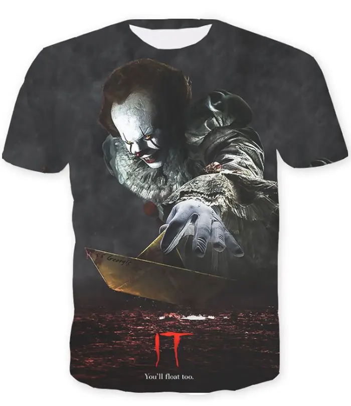 

2019 American Movie IT Clown Back Spirit Series Men's 3D Digital Print Short Sleeve T-Shirt