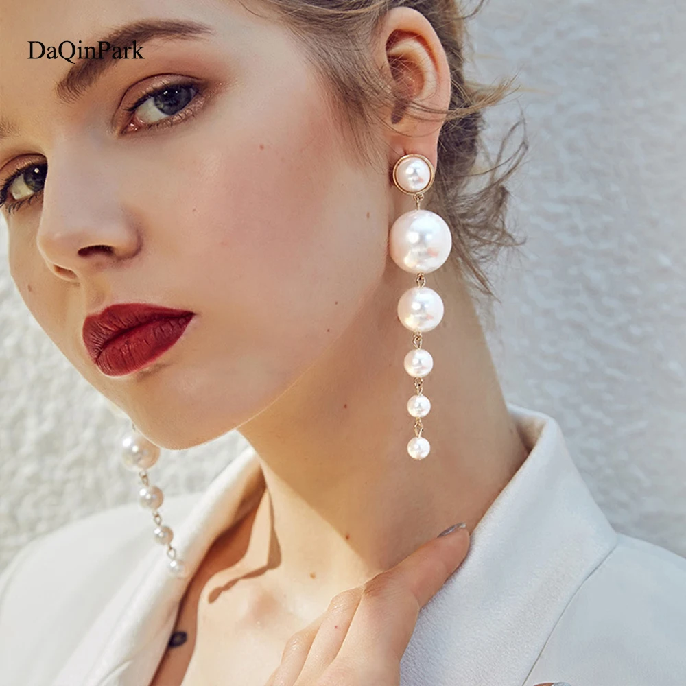 

Statement Multiple Pearls Long Dangle Earrings Jewelry Vintage Gorgeous Wedding Chandelier Earrings for Women Best Gifts
