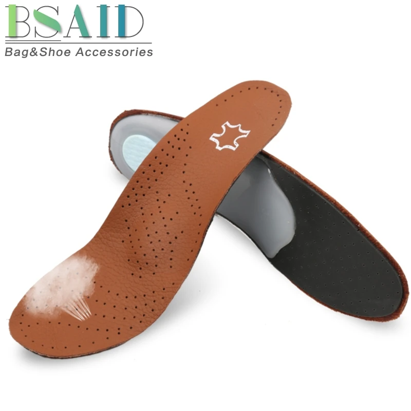 

BSAID Unisex Foot Orthotic Shoe Insoles Insert, Genuine Leather Arch Support Pads, Full Length Professional Insole For Men Women