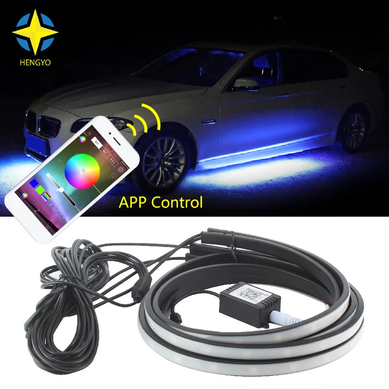 

APP Control RGB Car Flexible LED Strip Decorative Atmosphere Lamp 90X120CM Under Tube Underglow Underbody System Neon Light Kit