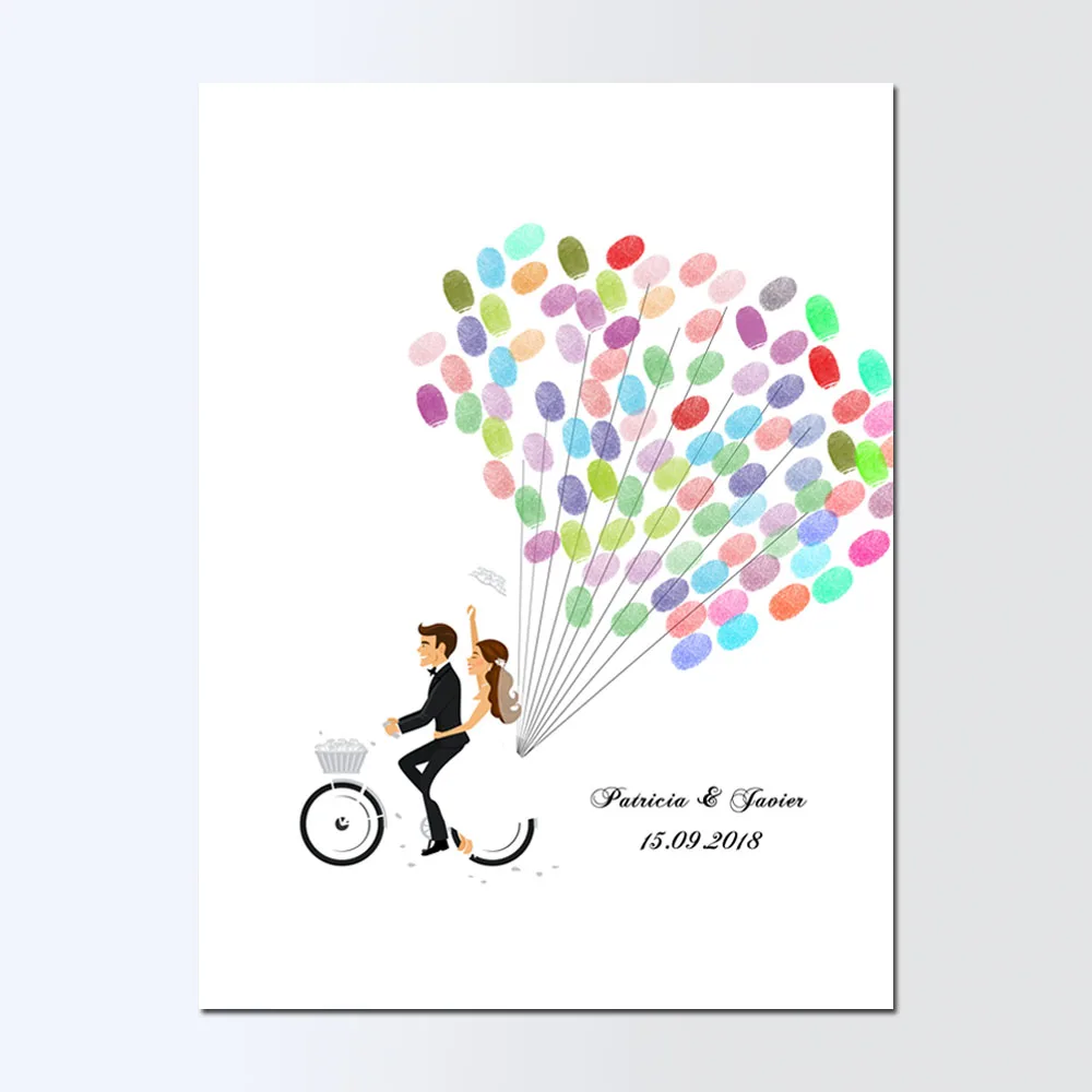 

Free Custom Name Date Wedding Guest Book Bride Groom Bike Canvas Painting, DIY Fingerprint Guest Book, livre d'or de mariage