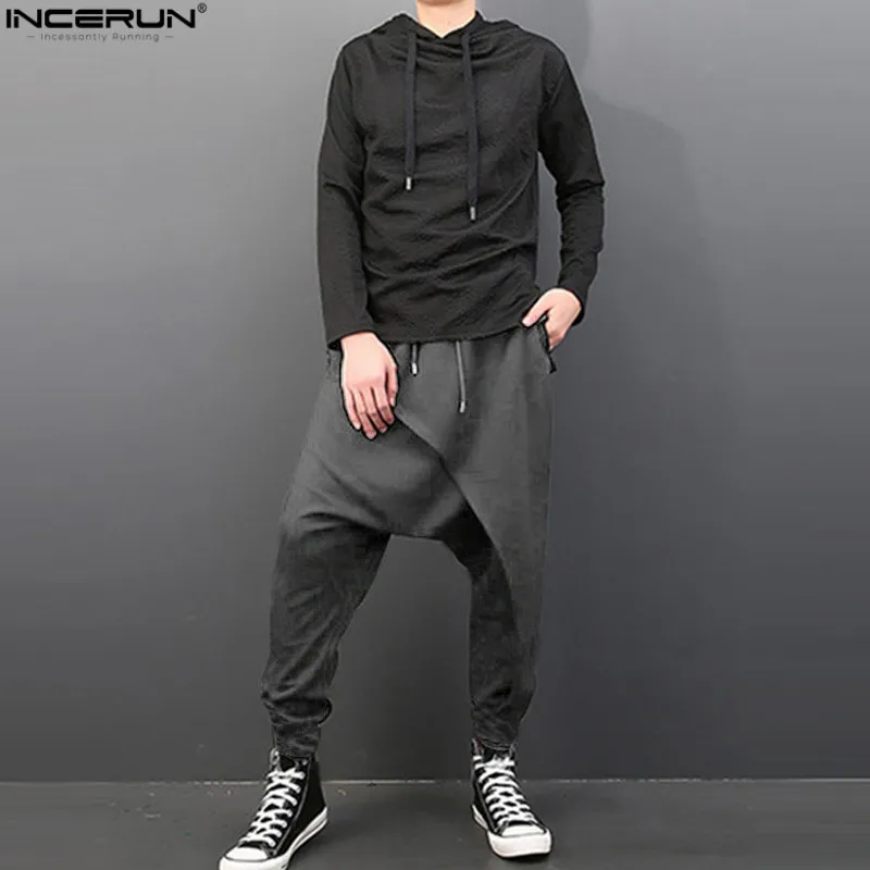 INCERUN Plus Size Men Casual Drape Drop Crotch Harem Hip-hop Pants Trouser Baggy Dancing Pants Gothic Punk Style Harem Pants Men yoga harem pants