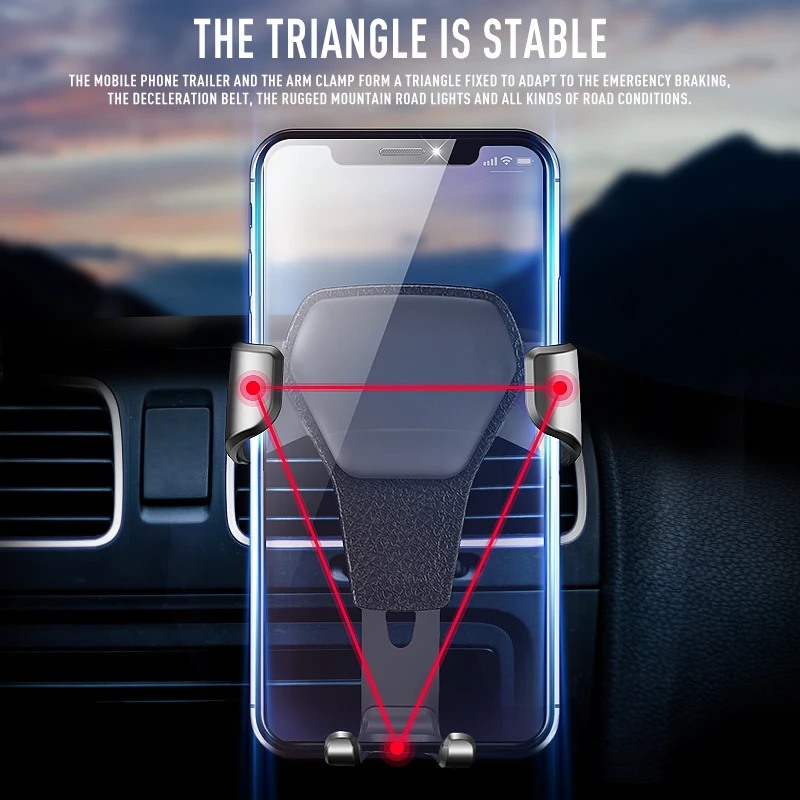 Color : Silver Car Bracket Air Outlet Alloy Silicone Anti-Skid Gravity Traction Mobile Navigation Bracket Triangle Stable Universal 4-6 Inch Mobile Phone
