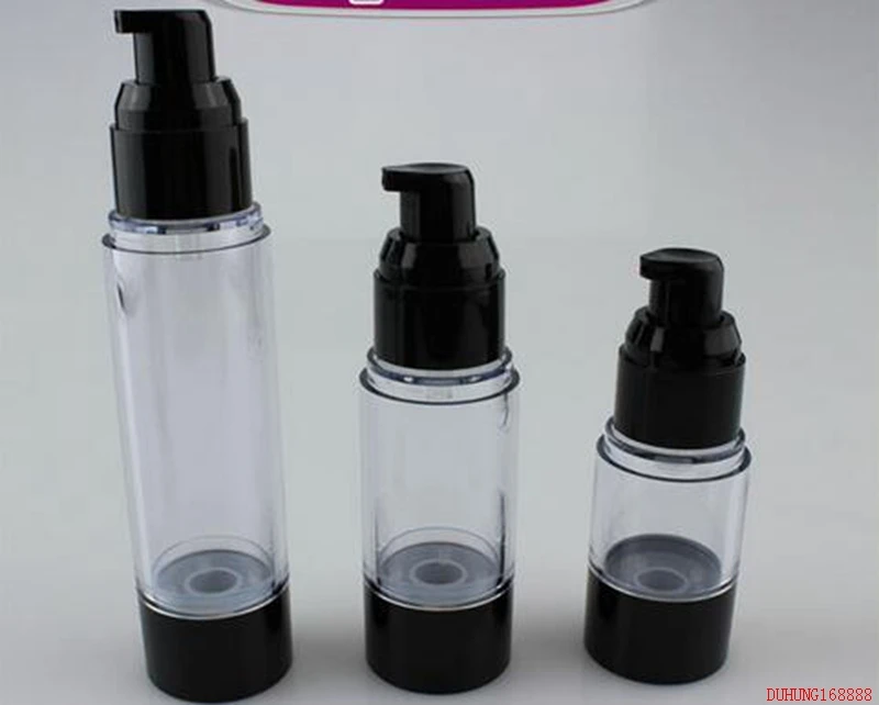 Garrafa de Óleo de Essência Lote Mlclassic Vácuo Preto Bomba Airless Cosméticos Embalagem Loção Garrafa Reutilizável 881 100 Pçs - 50 4 Cheap Garrafas reutilizáveis