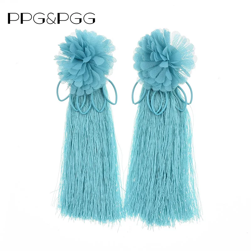 

PPG&PGG Boho Flower Long Tassel Earrings For Women Ratten Knit Long Fringe Earring Drop Earring Brincos Pendientes Jewelry