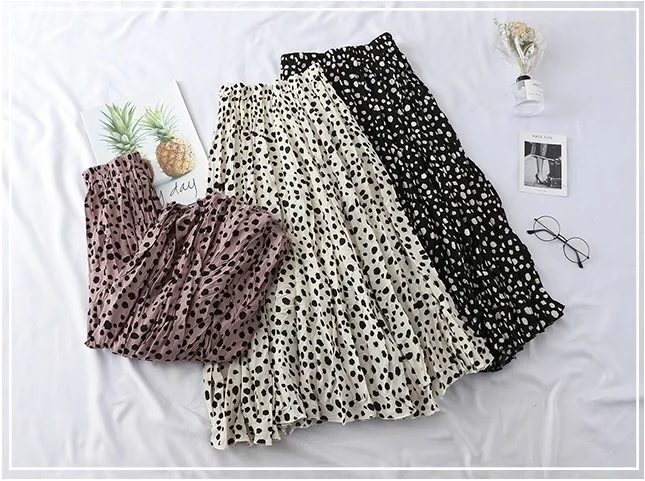 

Obrix Light Casual Style Summer Spring Skirt A-Line Mid Calf Length Dot Pattern Ruffled Streetwear Asian Fashion Skirt for Women