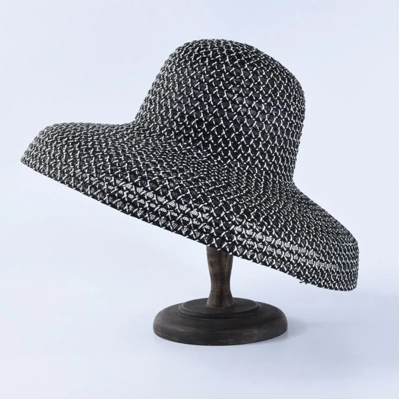 الكلاسيكية أسود أبيض ورقة القش المرأة قبعة صيفية 12 سنتيمتر واسعة قبعة لها حواف قاء زجاجي الشمس شاطئ كاب مرن كنتاكي ديربي فيدورا الأشعة فوق ال...