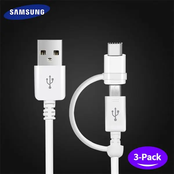 Samsung Micro usb кабель 2 в 1 Тип usb C кабель samsung S9 S9 plus быстрый Зарядное устройство заряда Тип C кабель S8 S8 плюс - Цвет: Three 2in1 cables