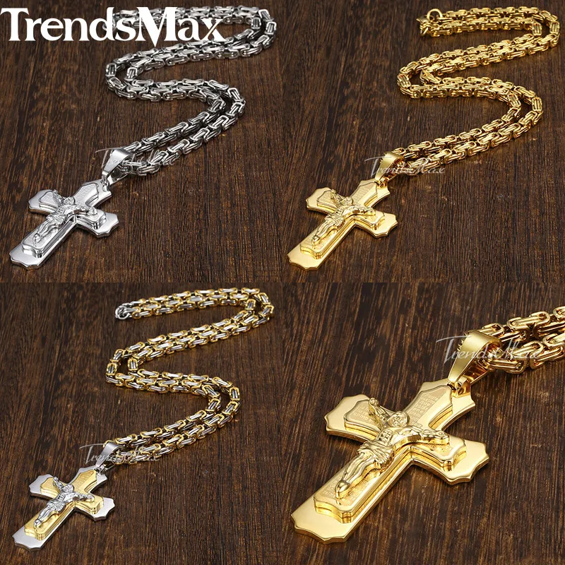 Цепочка мужская Византийская из нержавеющей стали с крестом Иисуса|jesus pendant|men