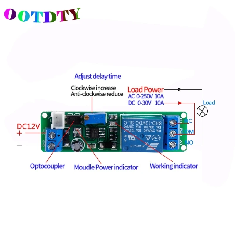 OOTDTY Регулируемый DC12V таймер задержки выключения реле Модуль 1~ 10s