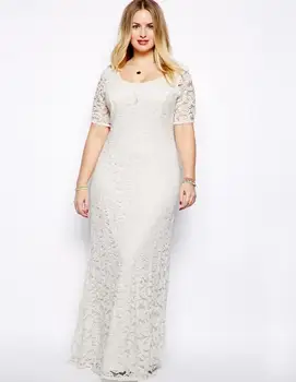 

Hot Selling Elegant Women's Party Lace Dresses With Round Necks White Lace Cut-out Dresses in Large Sizes XL-9XL