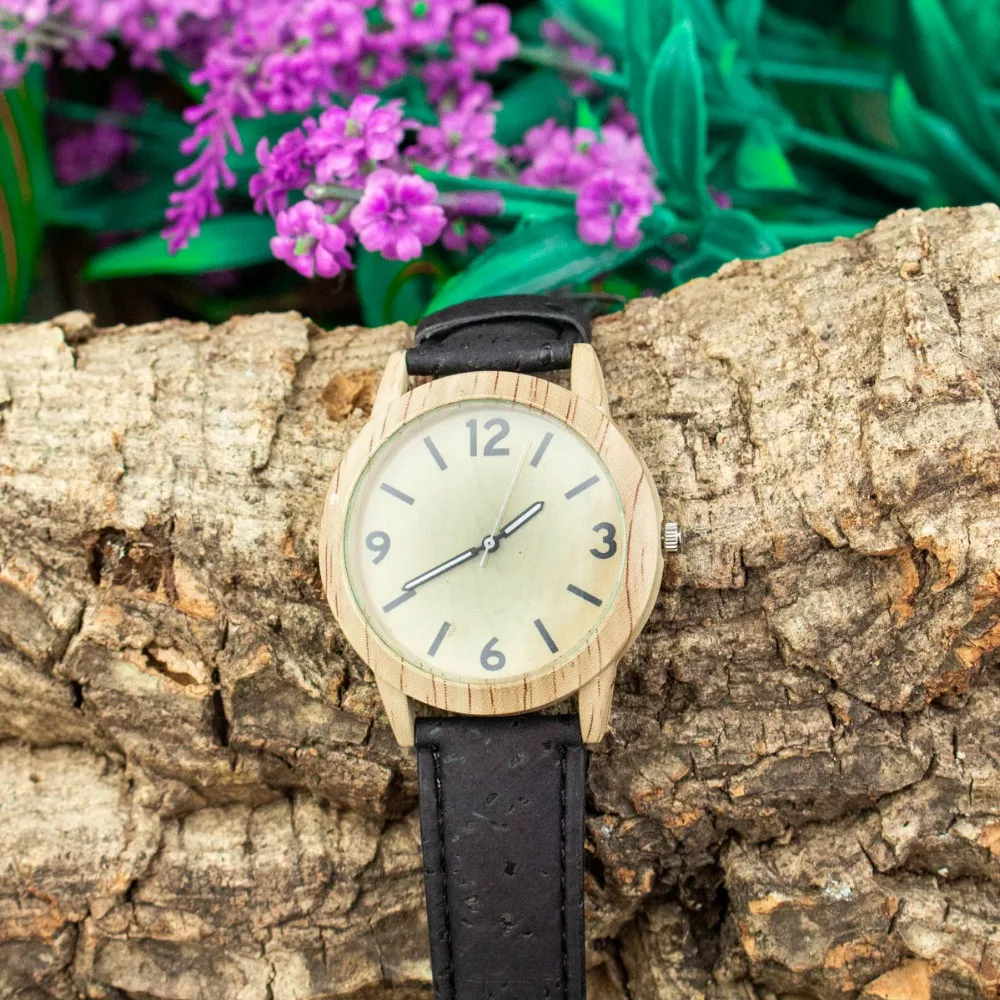 

Cork watch for men Natural softwood black cork strap original handmade watch for Christmas gifts WA-100-B