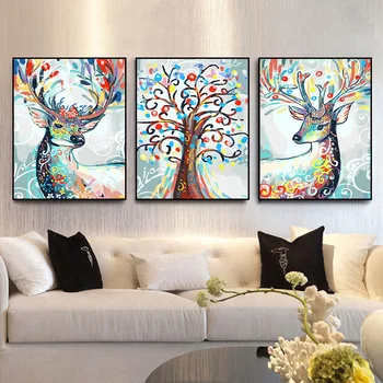 

Deer series painting picture Triptych painting modular wall pictures diy oil paintings on canvas coloring by numbers picture