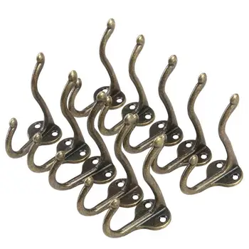 

10pcs Cloth Hook Hangers Bronze Vintage Wall Mounted Bag Hat Hanger Single Hook for Clothes Towel Pants Hanger