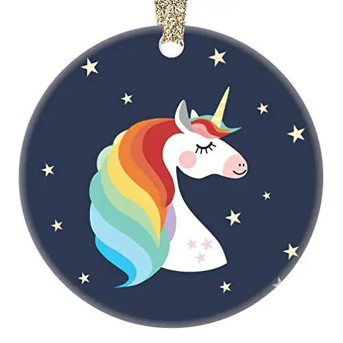 

Colorful Unicorn Ornament With Stars,Rainbow Unicorn Ornament For Girl Christmas Birthday Gift,Porcelain Ceramic Ornament