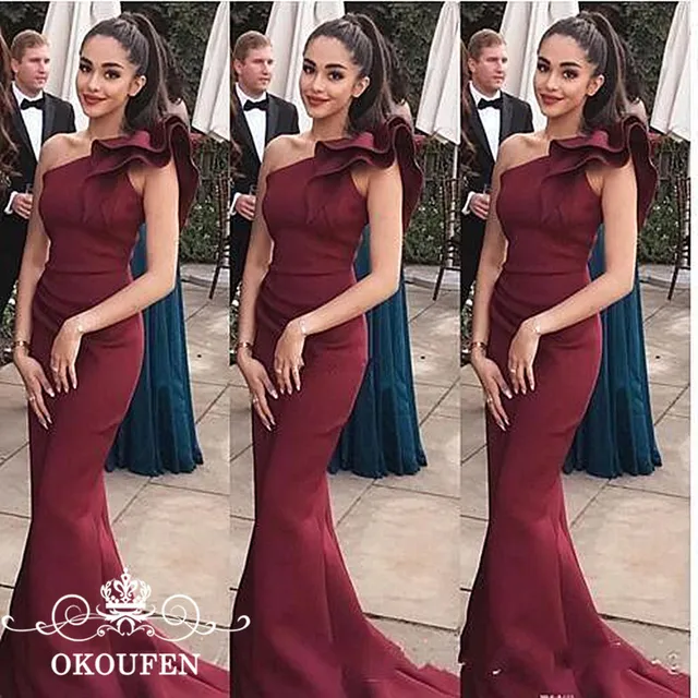 Best Price Fashion Women Mermaid Bridesmaid Dresses Ruffles One Shoulder Burgundy Satin 2018 Sleeveless Long Prom Dress Formal Gowns Best Price Fashion Women Mermaid Bridesmaid Dresses Ruffles One Shoulder Burgundy Satin 2018 Sleeveless Long Prom Dress Formal Gowns