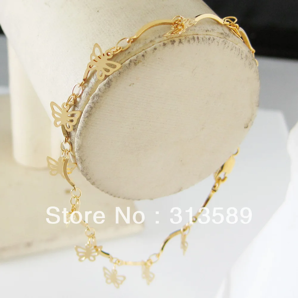 

MIN ORDER 10$/ CAN MIX DESIGN /NEW 8" - YELLOW GOLD GP EP GEP FILLED BRASS BUTTERFLY CHARM CHARMS LINK BRACELET/GREAT GIFT/