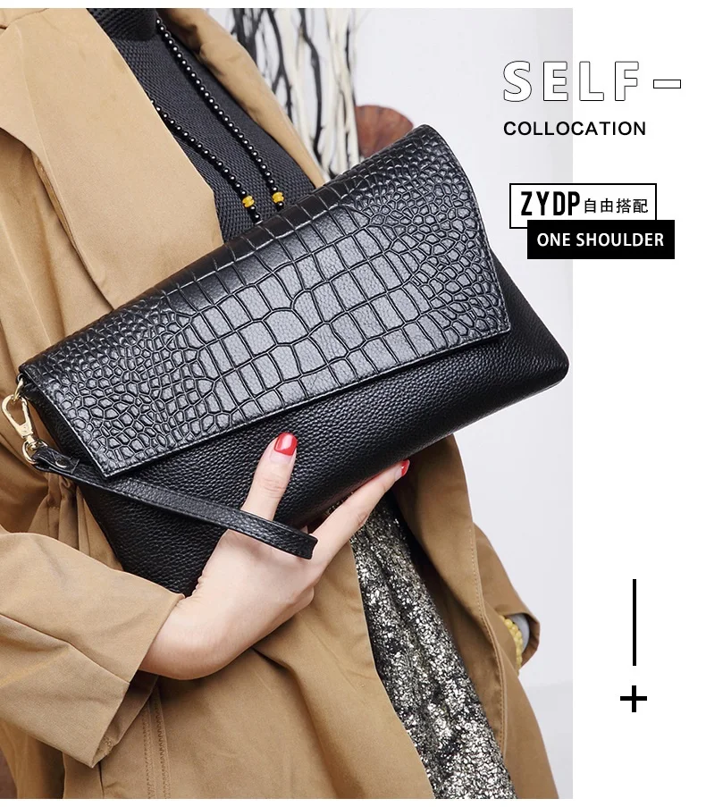 MJ Brand Design Female Bags Natural Genuine Leather Women Crossbody Messenger Bag Real Crocodile Leather Envelope Clutch Bag (3)