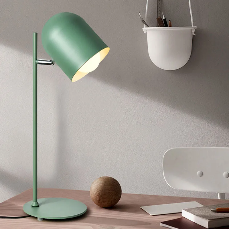 Современная кованая настольная лампа в скандинавском стиле E27 светодиодный настольная лампа для офиса, для чтения, для дома, спальни, для учебы - Цвет абажура: Зеленый