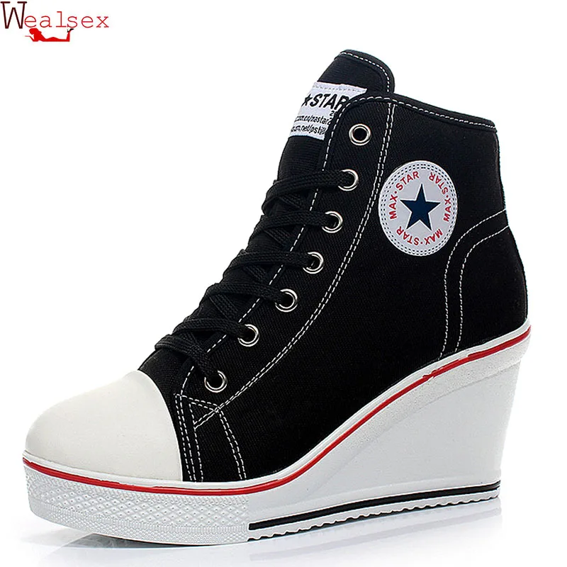 Wealsex Platform Wedge Shoes Canvas wedges sneaker High Top women's