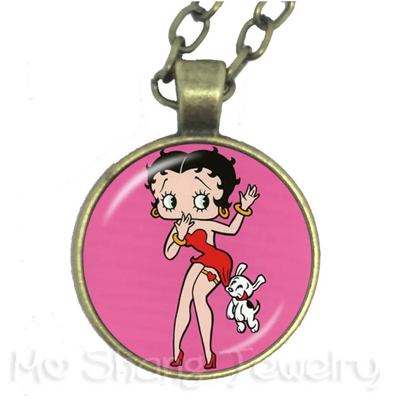 Новинка, классическое модное ожерелье Betty Boop, подвеска, стеклянный купол, ручная работа, ювелирное изделие, цепочка на свитер, подарок для друзей - Окраска металла: 21