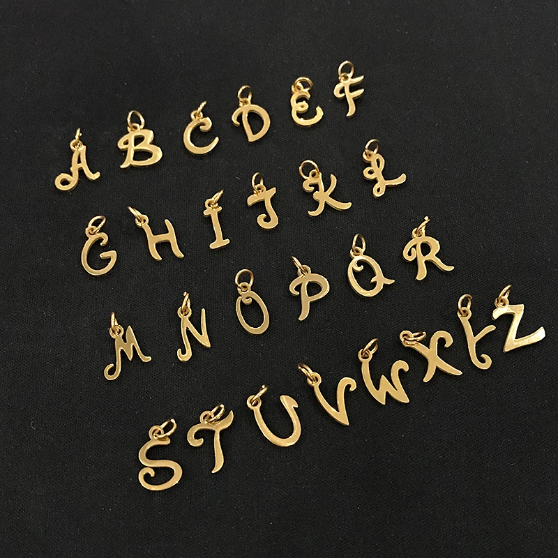26pcs/Lot From A to Z Initials Alphabets Pendants Stainless Steel Gold Color Whole 26 Letters Charm DIY Jewelry