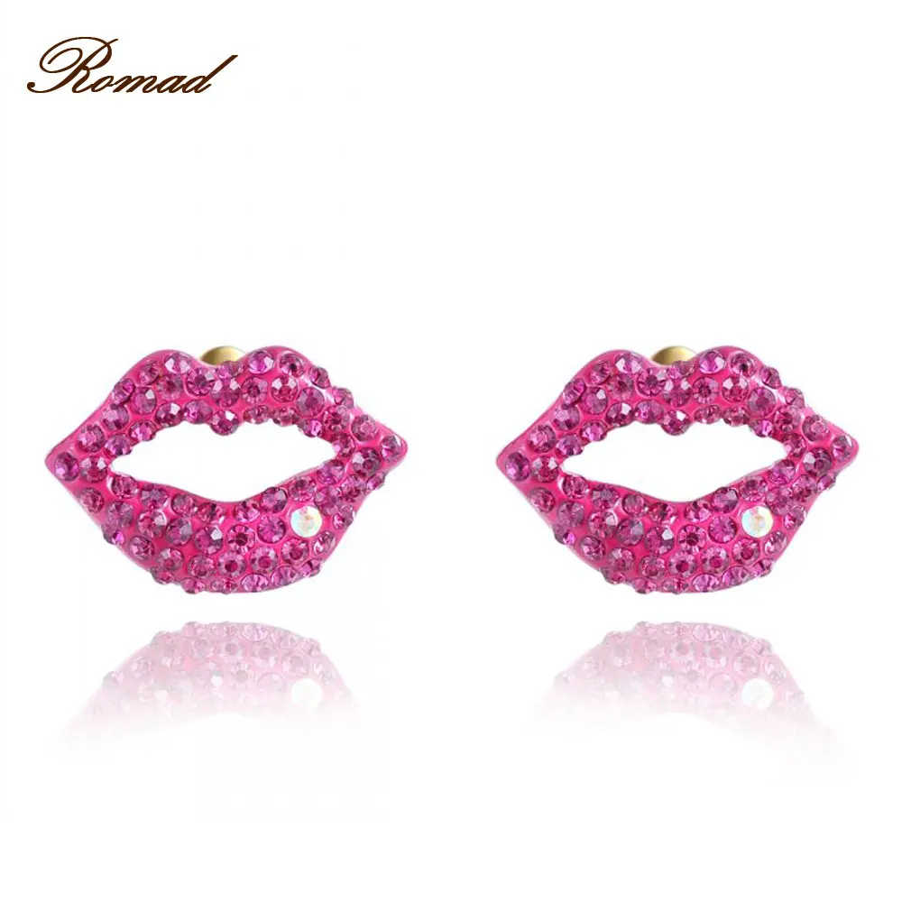 Romad Red Lip Stud Earrings For Women Wedding Engagement Hollow Red Lip