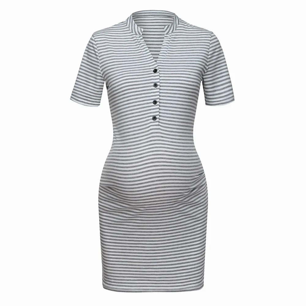 

MUQGEW Women Maternity Stripe Print Nursing Sundress Short Sleeve V-Neck pregnancy Dress clothes for pregnant women gravida